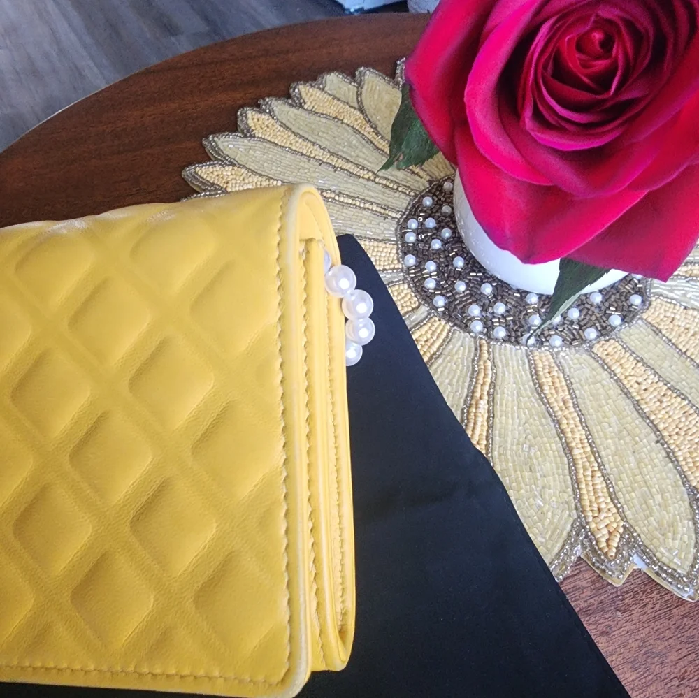 CHANEL Quilted Yellow Wallet on Chain with Pearl Strap